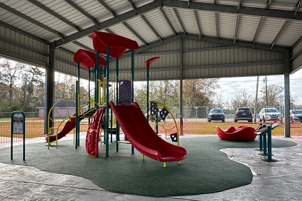 Equipment at an inclusive playground in Denham Springs, Louisiana.